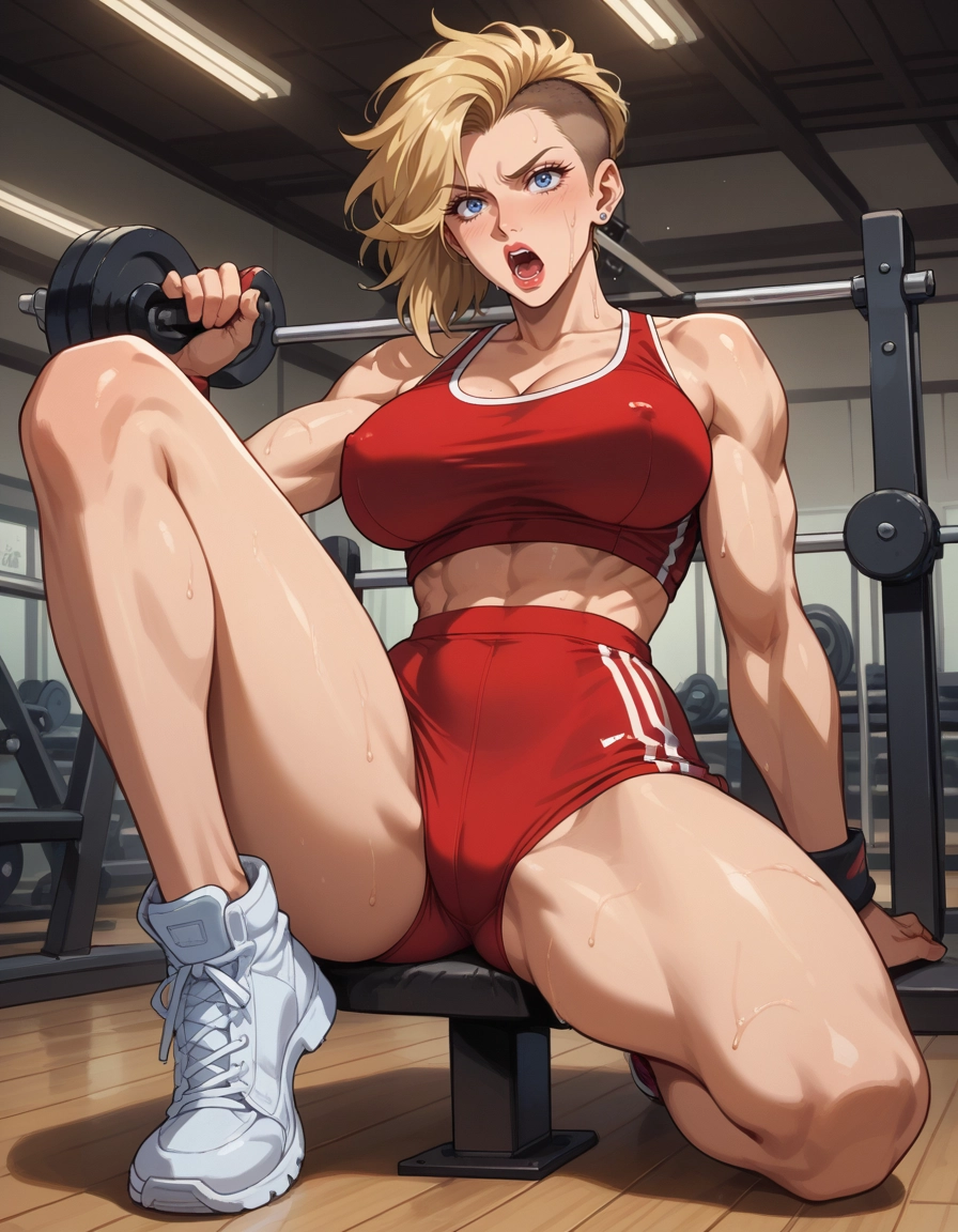 1girl, breasts, exercise, muscular, muscular female, sneakers · Yamete.gg