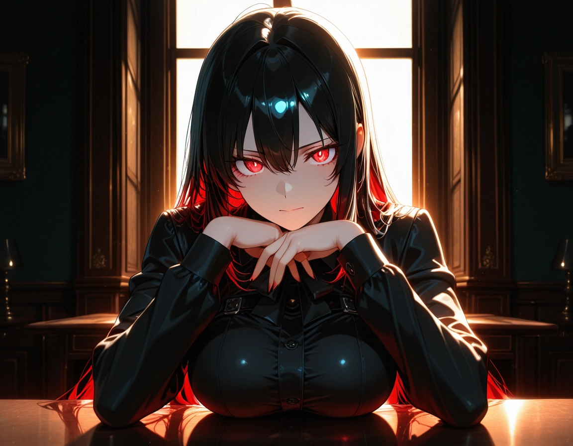 1girl, solo, breasts, black hair, red eyes, looking at viewer · Yamete.gg