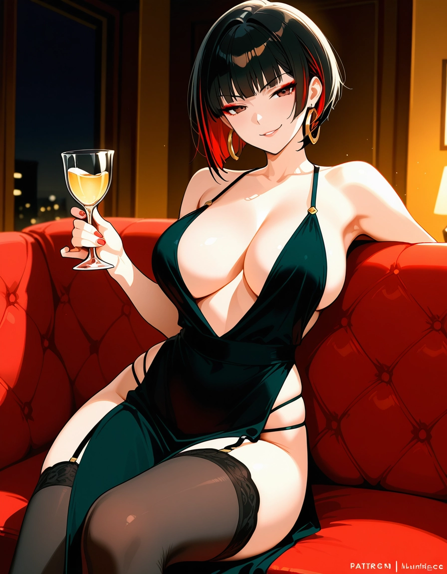 1girl, breasts, solo, black hair, large breasts, thighhighs · Yamete.gg