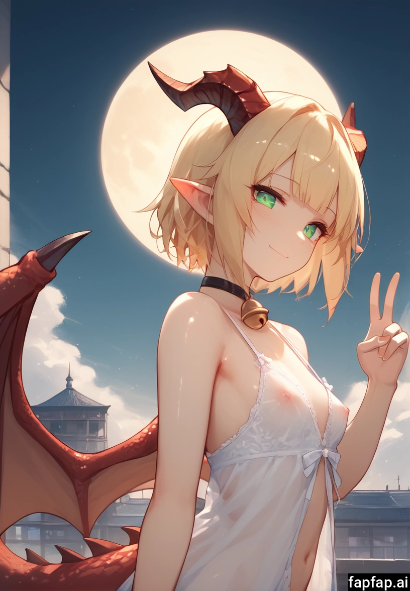 1girl, solo, horns, pointy ears, tail, bell · Yamete.gg