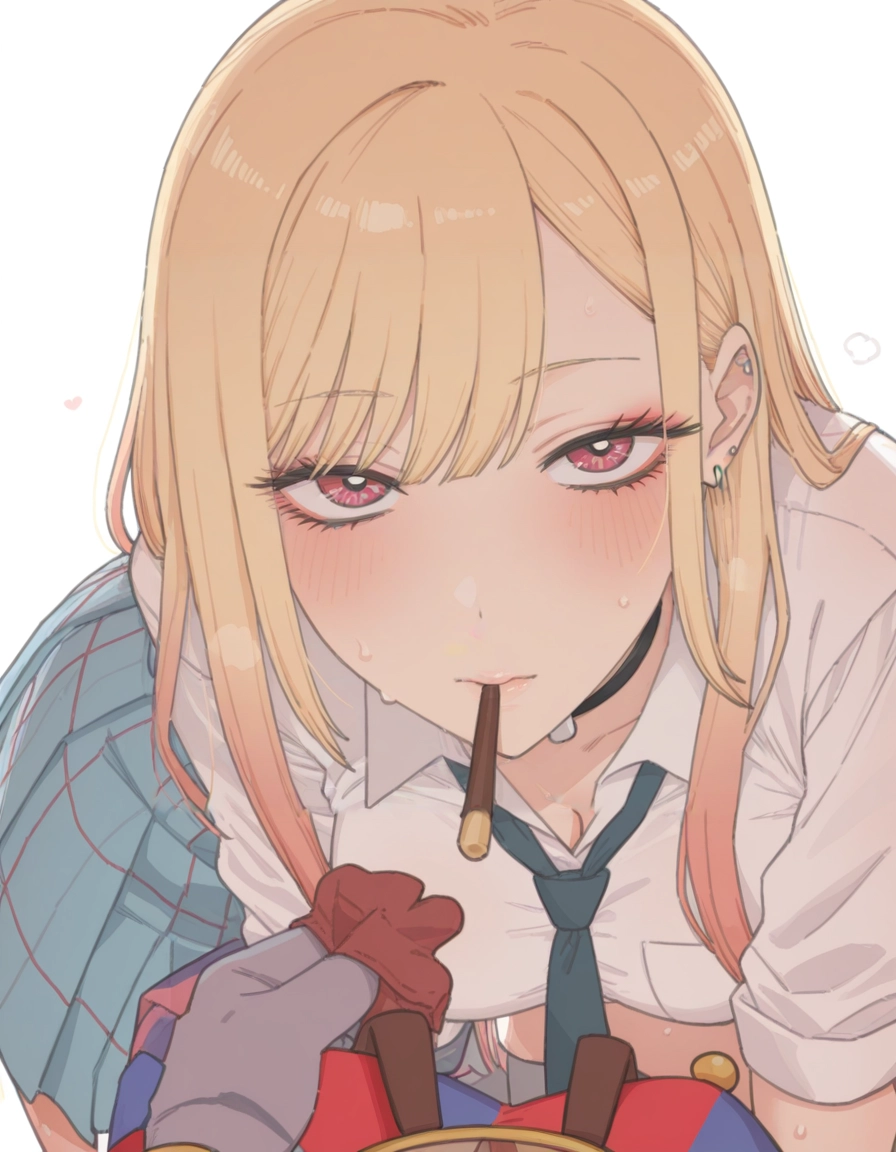 kitagawa marin, pocky, blonde hair, necktie, necktie grab, food · Yamete.gg