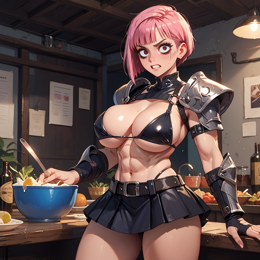 breasts, abs, pink hair, highleg, skirt, 1girl · Yamete.gg