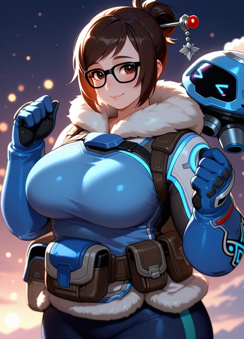 1girl, breasts, glasses, hair ornament, brown hair, solo · Yamete.gg