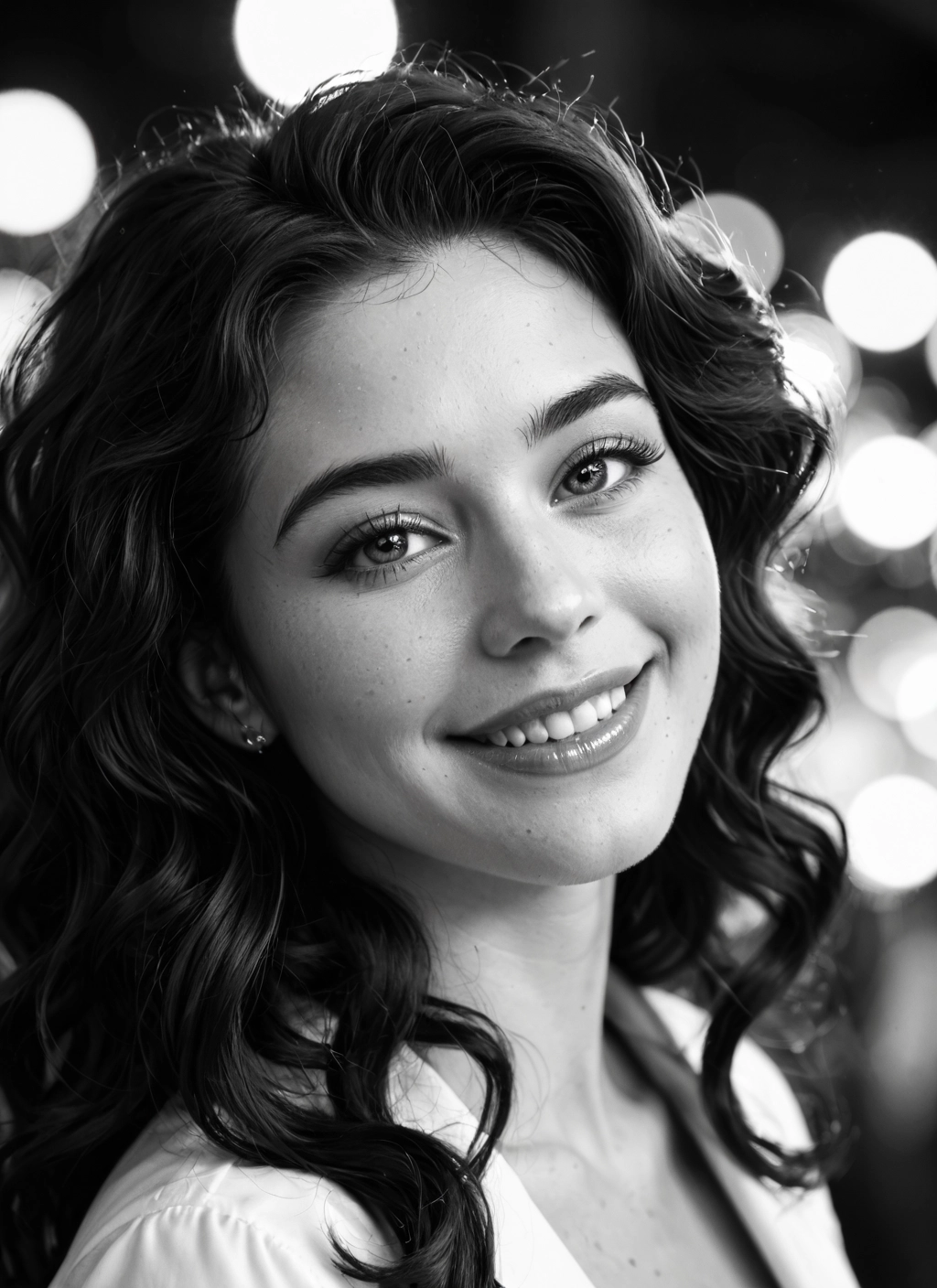 1girl, monochrome, greyscale, solo, smile, jewelry · Yamete.gg