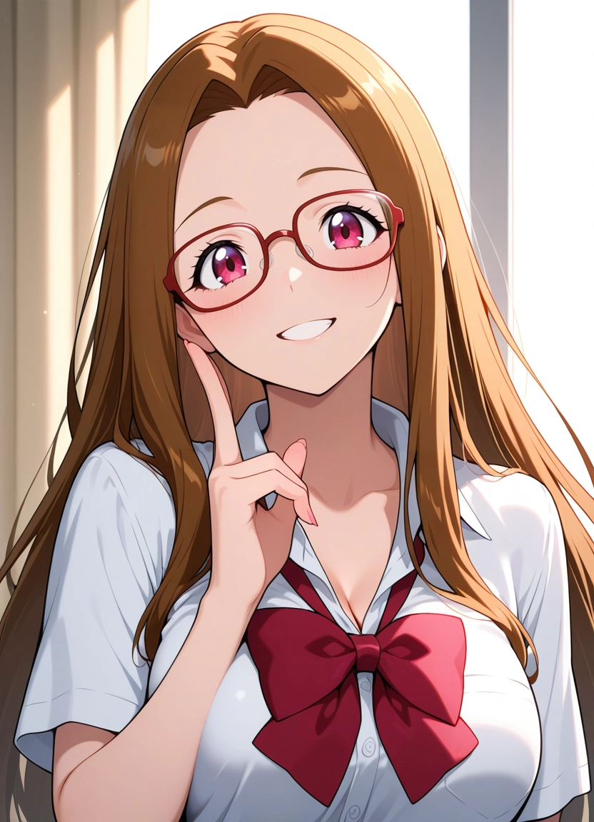 1girl, long hair, solo, breasts, glasses, smile · Yamete.gg