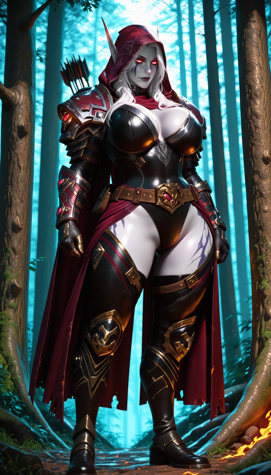 1girl, forest, breasts, nature, solo, red eyes · Yamete.gg