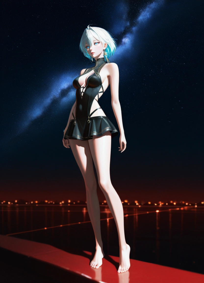1girl, breasts, solo, barefoot, blue eyes, jewelry · Yamete.gg