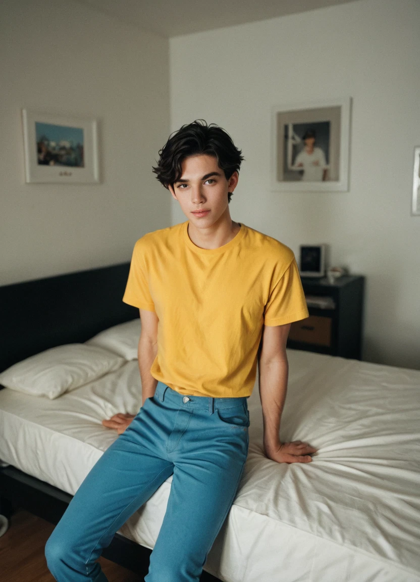 1boy, solo, male focus, yellow shirt, shirt, pants · Yamete.gg