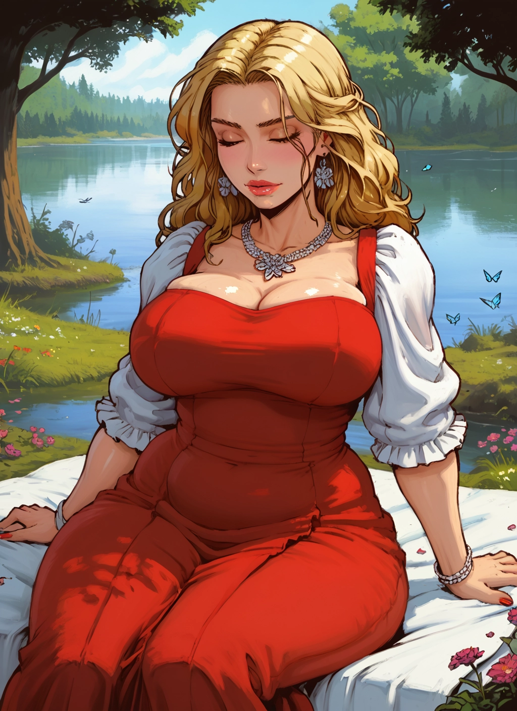 1girl, breasts, blonde hair, jewelry, earrings, closed eyes · Yamete.gg