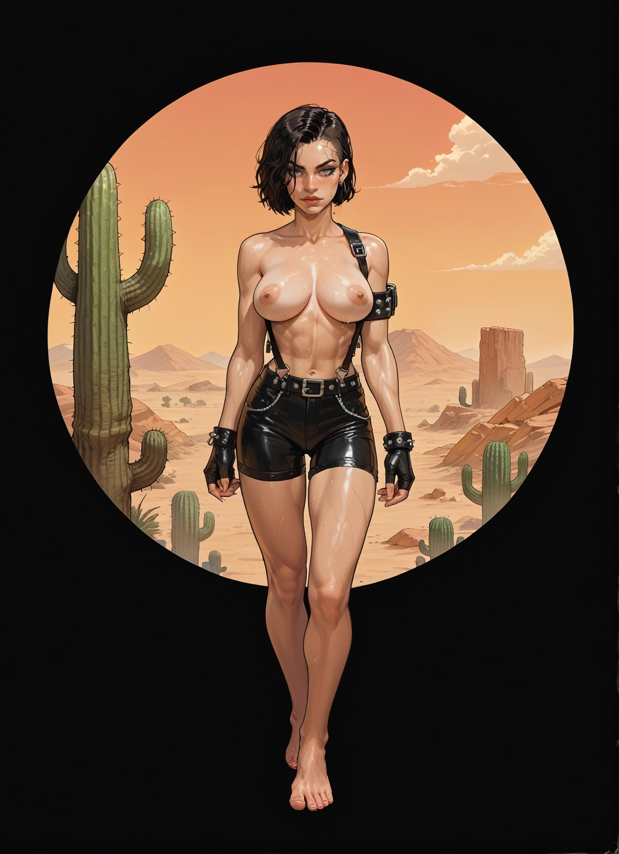 1girl, breasts, nipples, solo, gloves, fingerless gloves · Yamete.gg