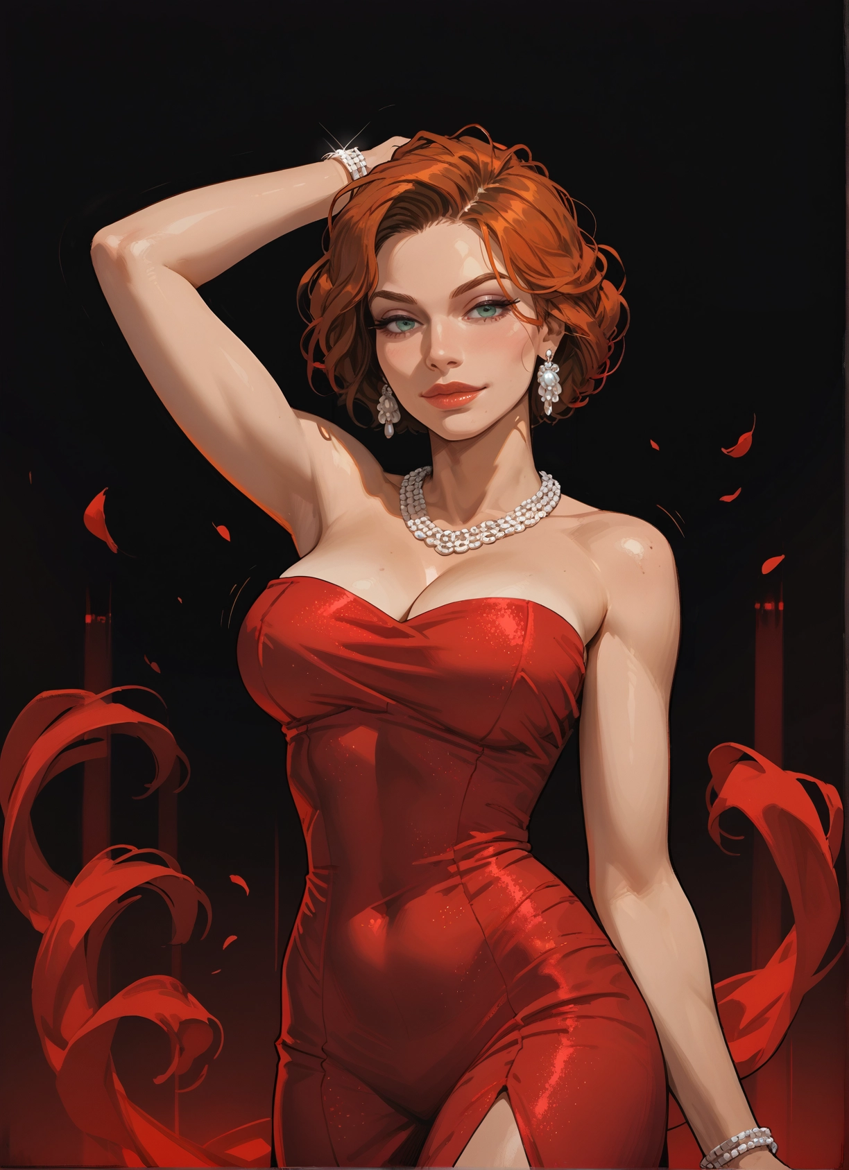 1girl, breasts, jewelry, dress, earrings, solo · Yamete.gg