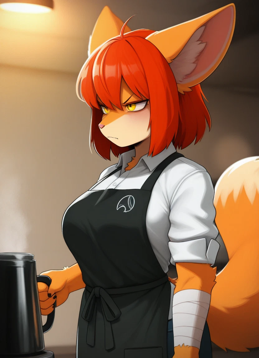 furry, 1girl, solo, animal ears, tail, black apron · Yamete.gg