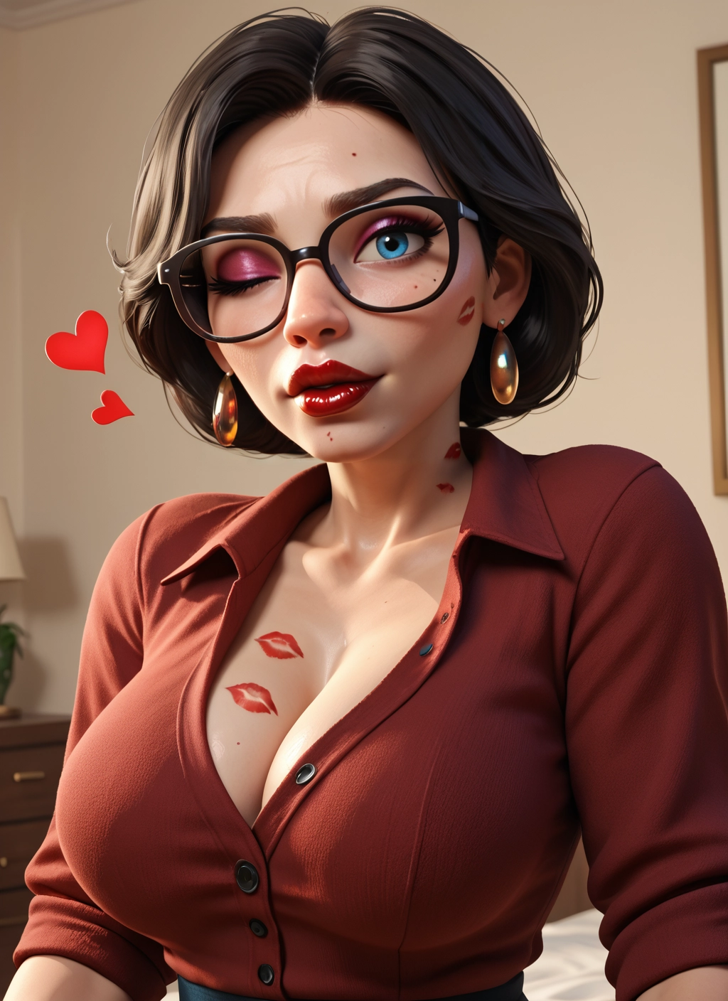 1girl, breasts, jewelry, glasses, earrings, solo · Yamete.gg