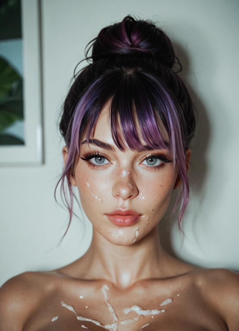 1girl, solo, cum, multicolored hair, realistic, purple hair · Yamete.gg