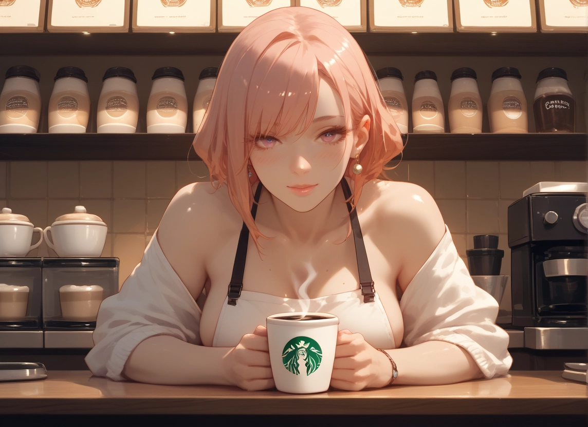 1girl, breasts, solo, cup, jewelry, looking at viewer · Yamete.gg