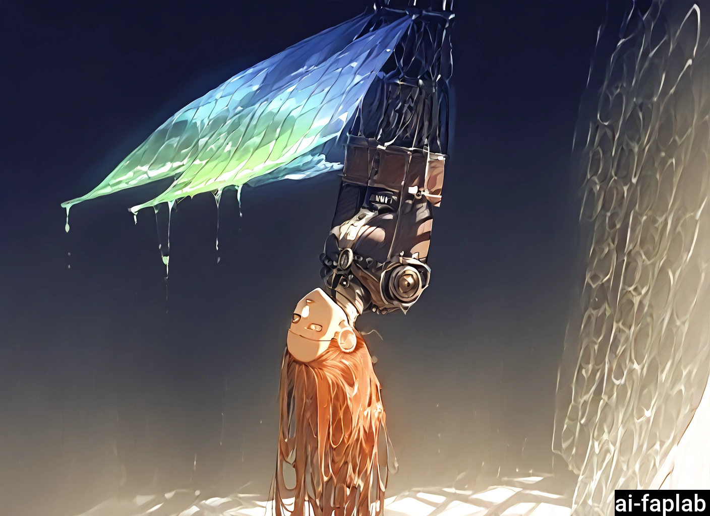 1girl, long hair, liquid, upside-down, solo, brown hair · Yamete.gg