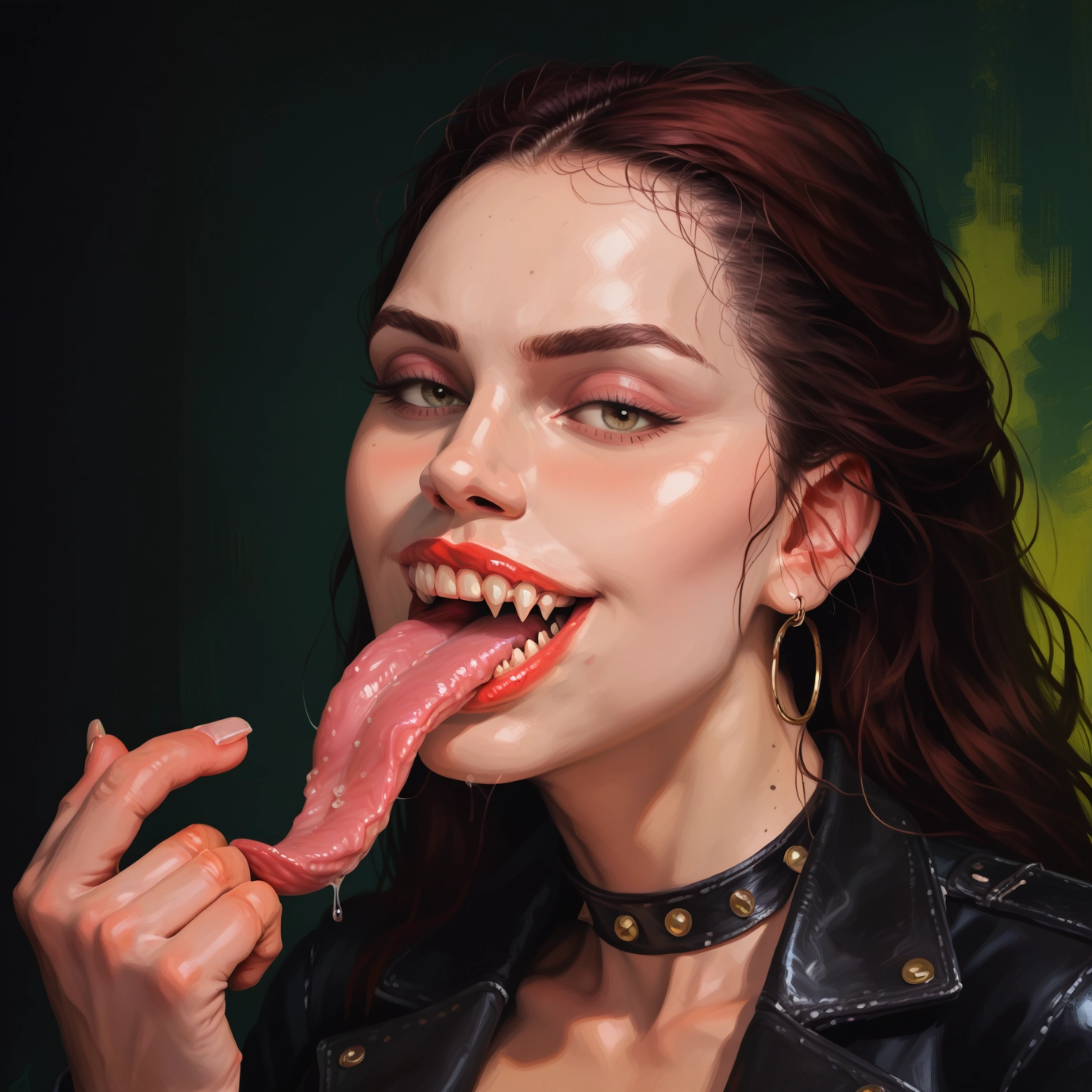 1girl, solo, jewelry, tongue, earrings, teeth · Yamete.gg
