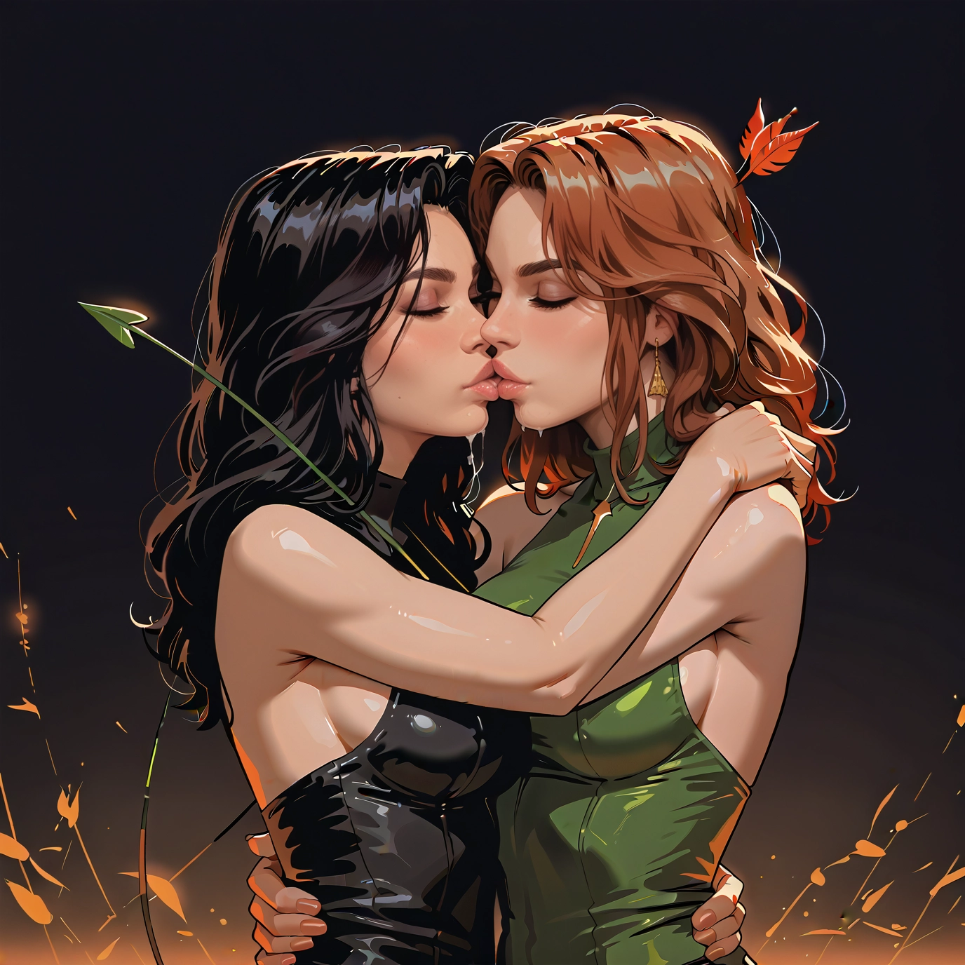 multiple girls, 2girls, yuri, closed eyes, breasts, jewelry · Yamete.gg