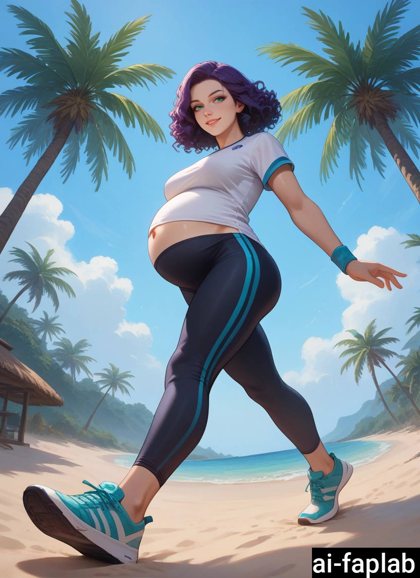 1girl, palm tree, tree, purple hair, sneakers, outdoors · Yamete.gg