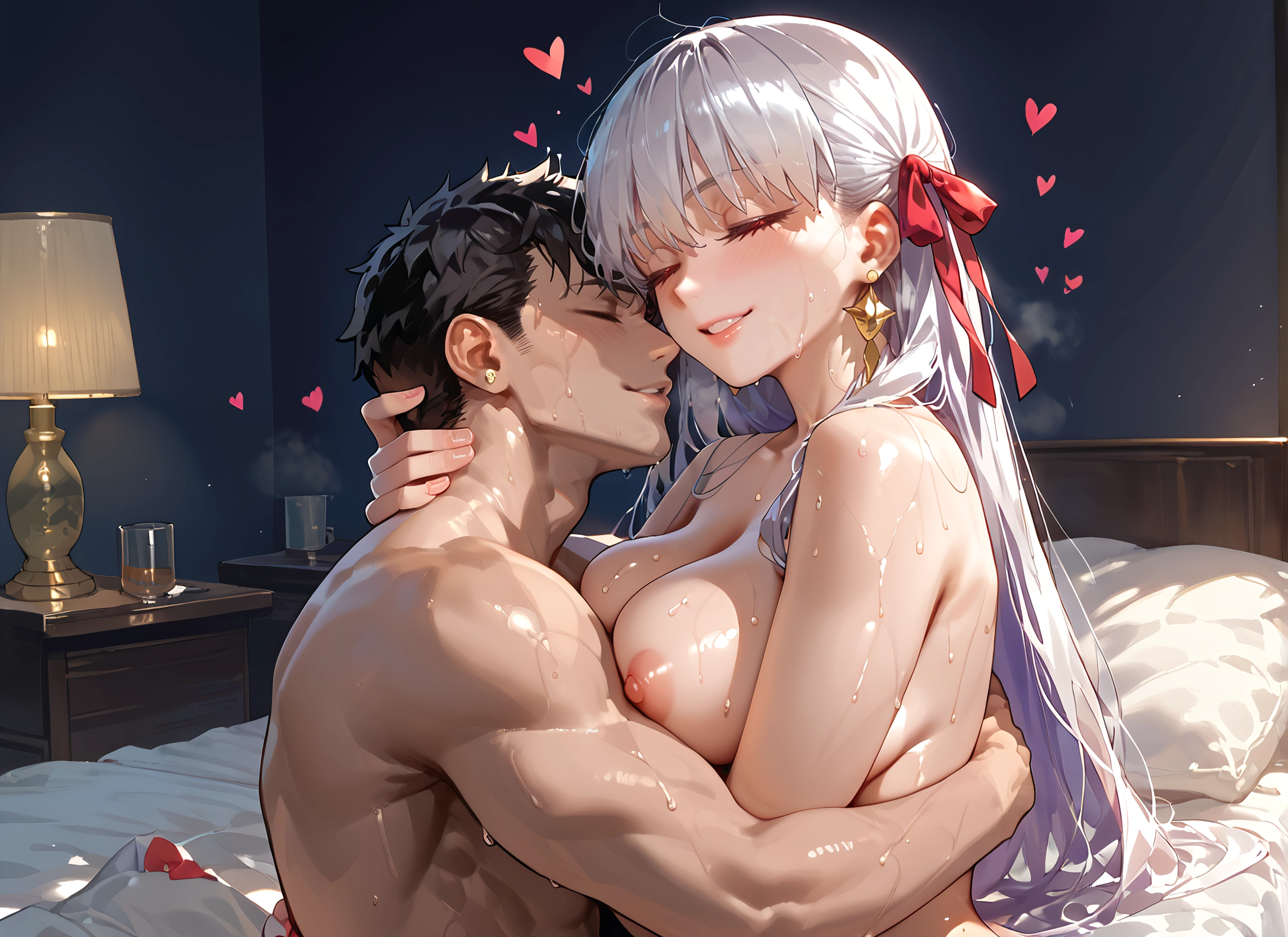 1girl, breasts, 1boy, nipples, long hair, jewelry · Yamete.gg