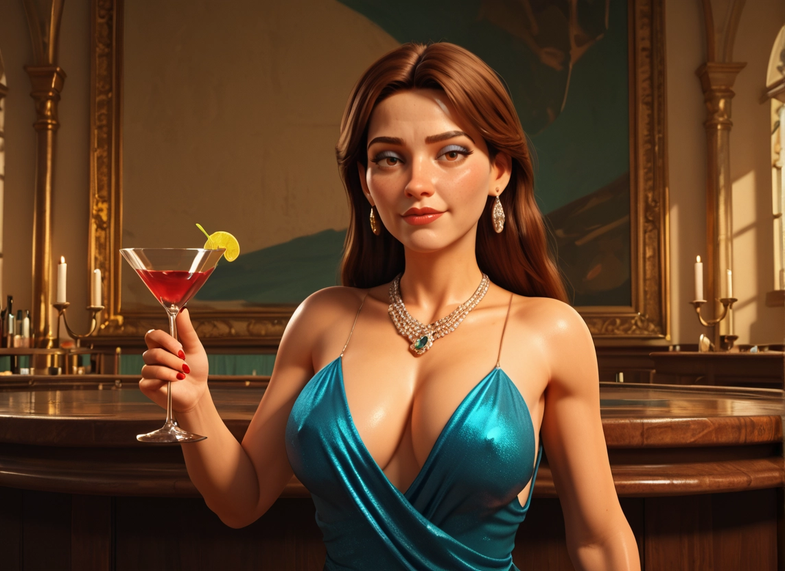 1girl, dress, jewelry, breasts, earrings, cup · Yamete.gg