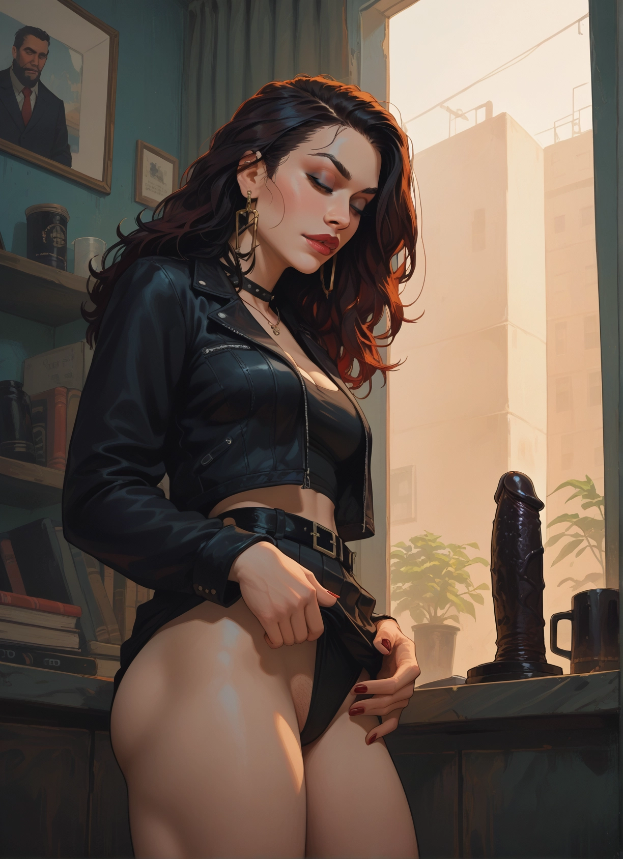1girl, jewelry, earrings, dildo, sex toy, breasts · Yamete.gg