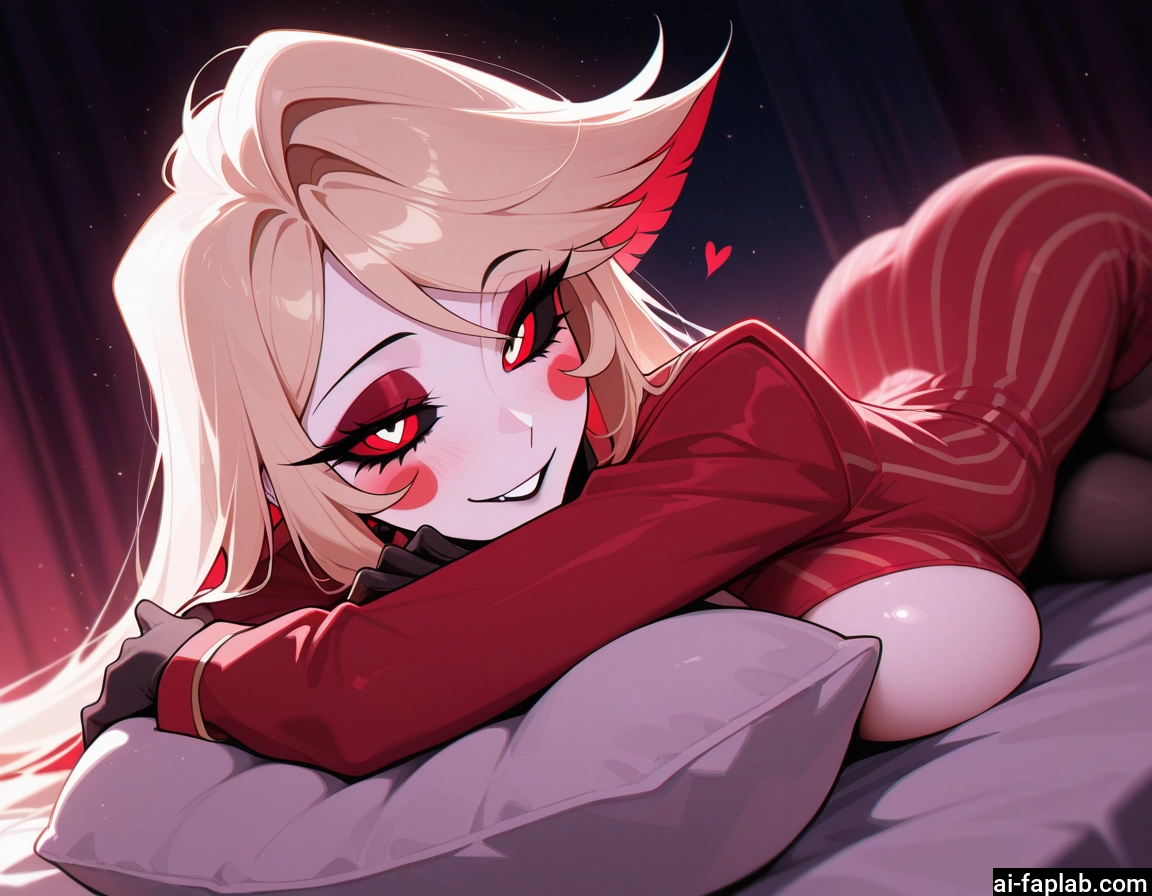 1girl, breasts, solo, red eyes, lying, pillow · Yamete.gg