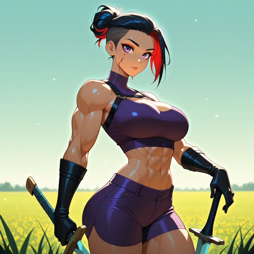 1girl, muscular female, muscular, sword, abs, weapon · Yamete.gg