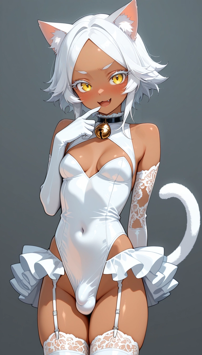 dark skin, solo, gloves, thighhighs, yellow eyes, animal ears · Yamete.gg