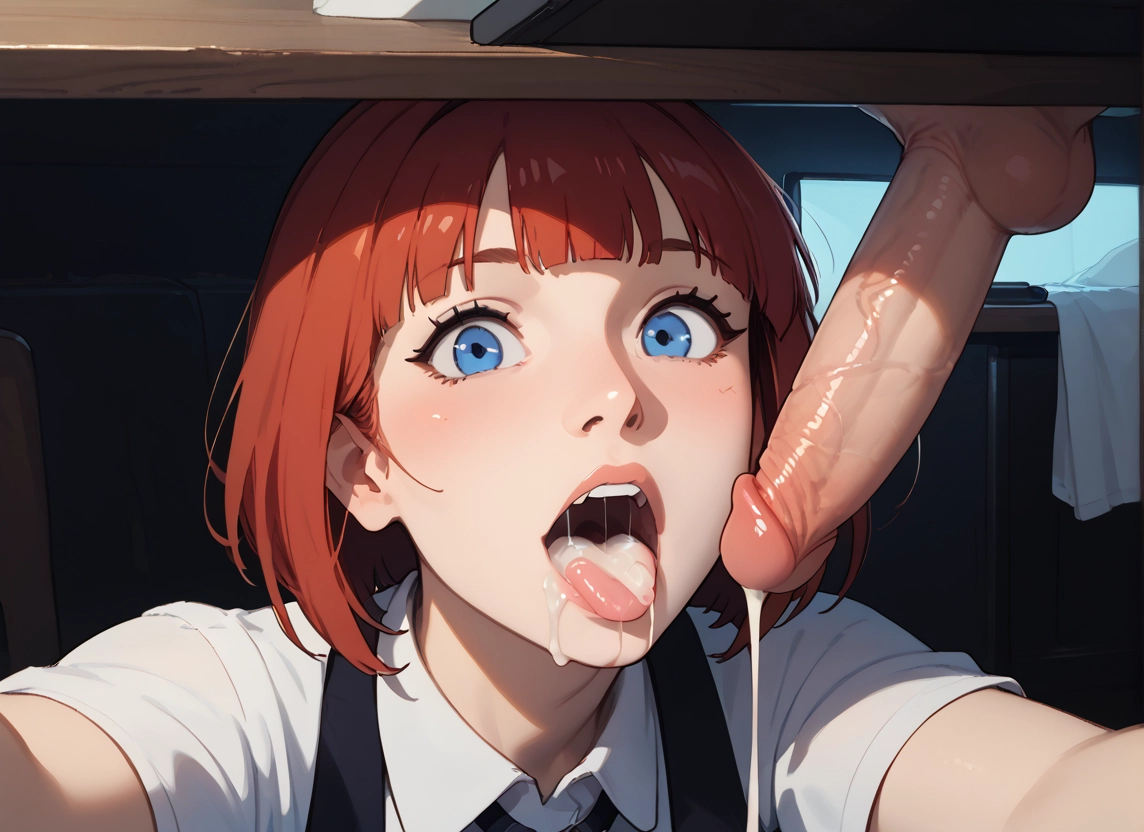 penis, 1girl, blue eyes, cum, hetero, cum in mouth · Yamete.gg