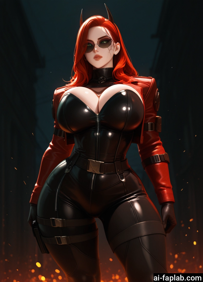 1girl, breasts, sunglasses, red hair, cleavage, solo · Yamete.gg