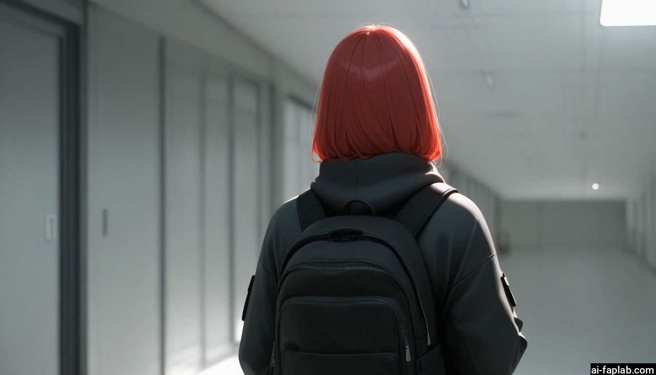 1girl, solo, bag, backpack, from behind, indoors