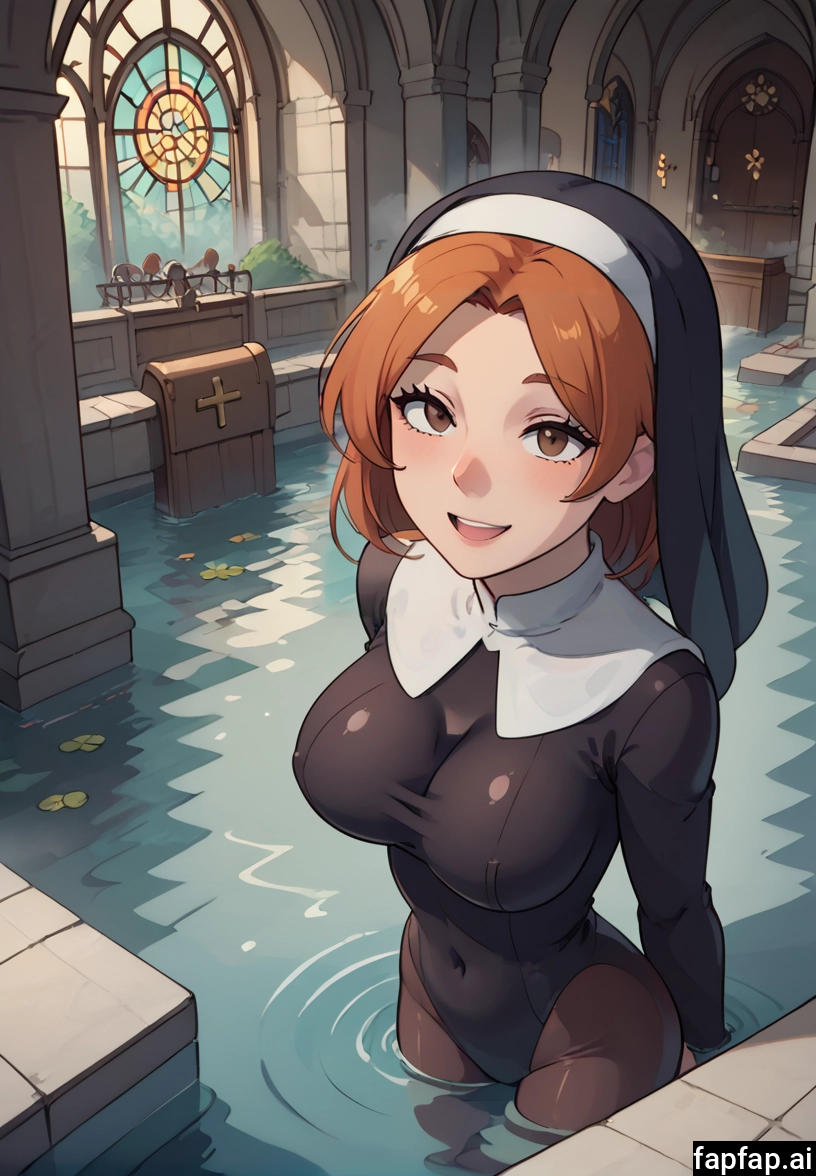 1girl, breasts, nun, brown eyes, looking at viewer, solo · Yamete.gg