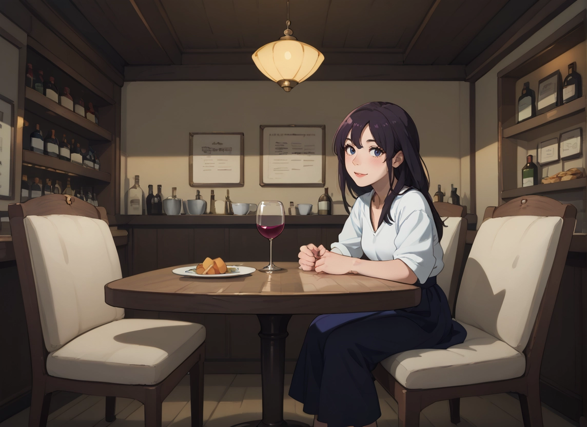 1girl, cup, solo, skirt, sitting, drinking glass · Yamete.gg