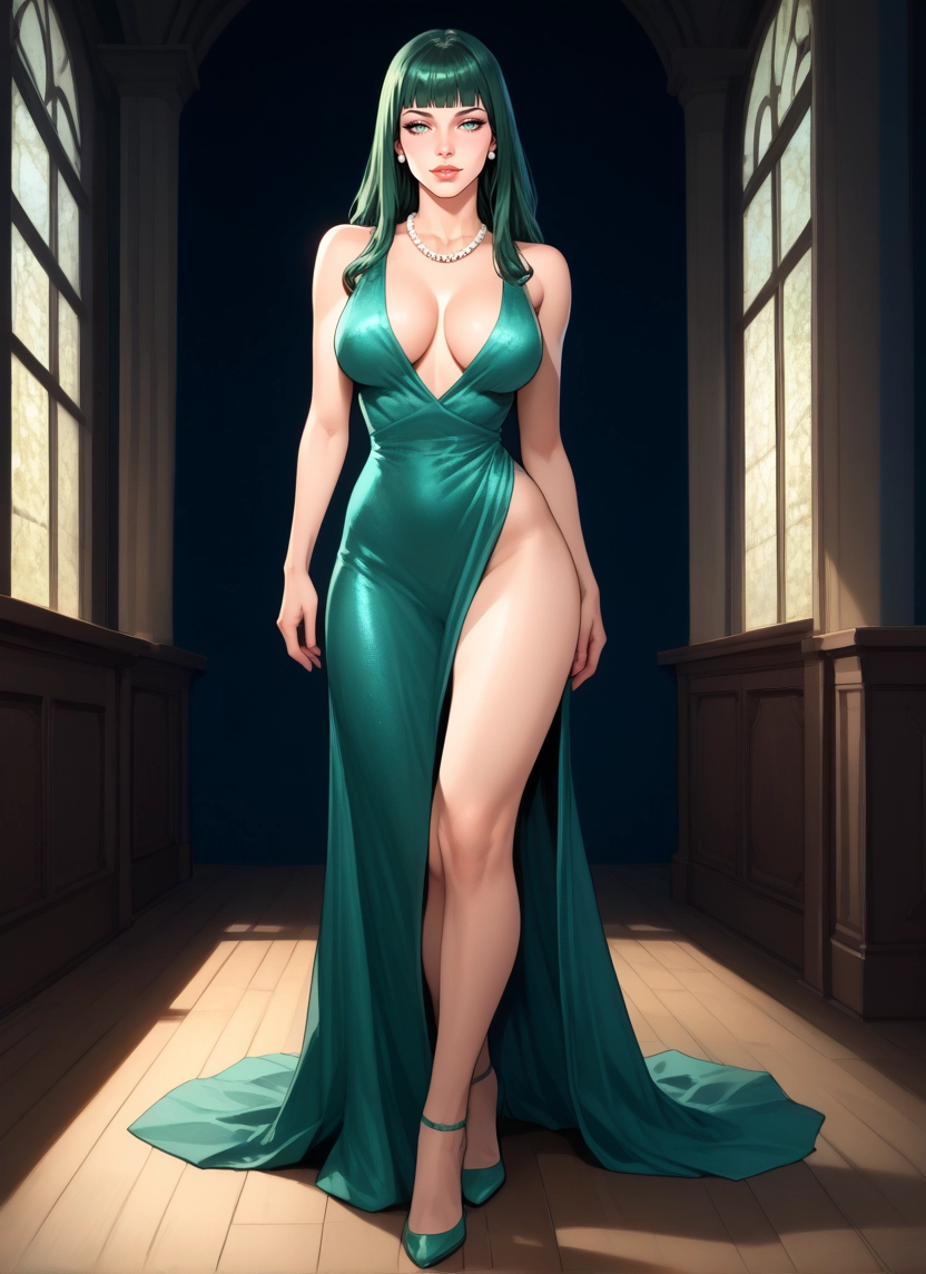 1girl, breasts, dress, jewelry, earrings, necklace · Yamete.gg