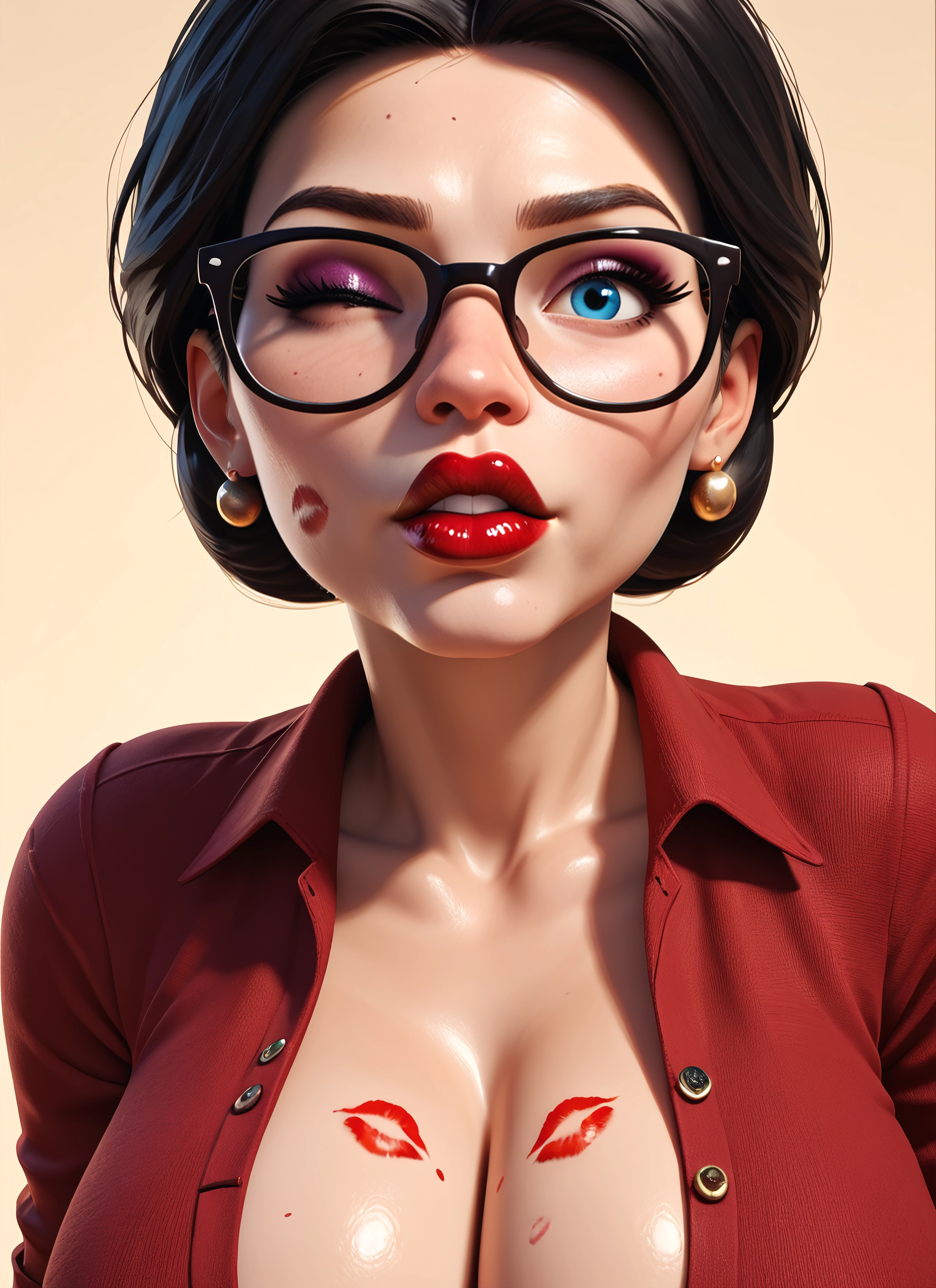 1girl, breasts, jewelry, glasses, earrings, solo · Yamete.gg