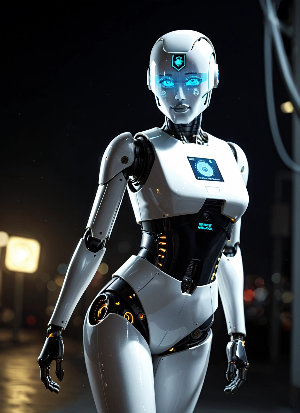 1girl, solo, glowing, blue eyes, science fiction, robot