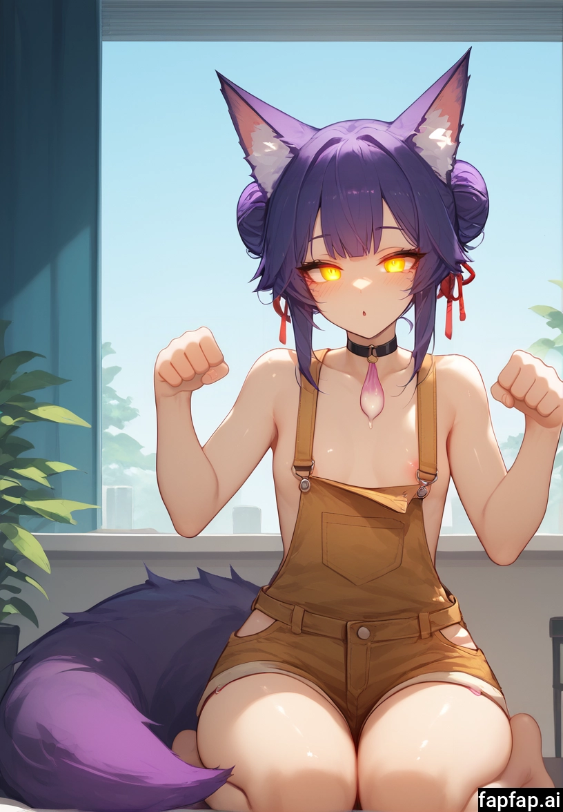 condom, used condom, animal ears, tail, solo, hair bun · Yamete.gg