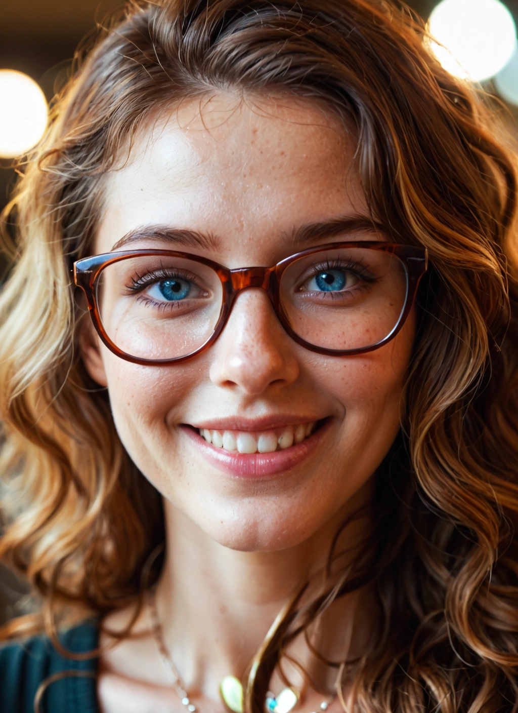 1girl, solo, glasses, jewelry, smile, blue eyes · Yamete.gg