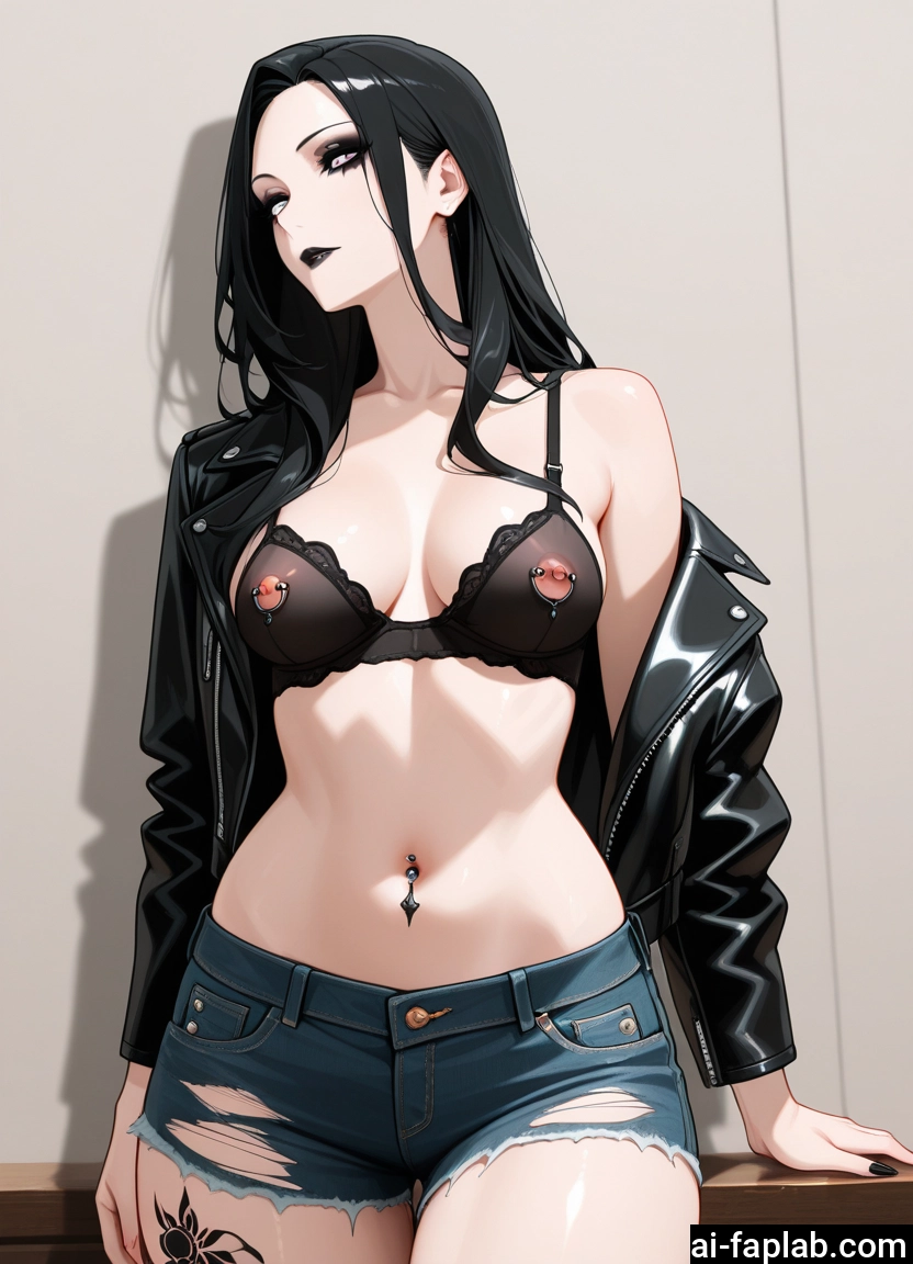 1girl, breasts, underwear, bra, piercing, black hair · Yamete.gg