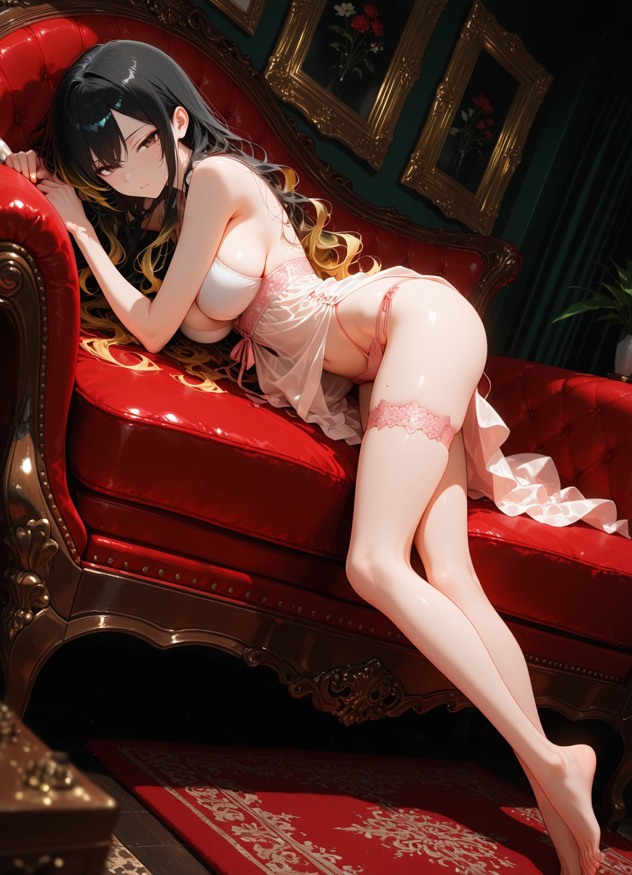 1girl, breasts, underwear, solo, panties, couch · Yamete.gg