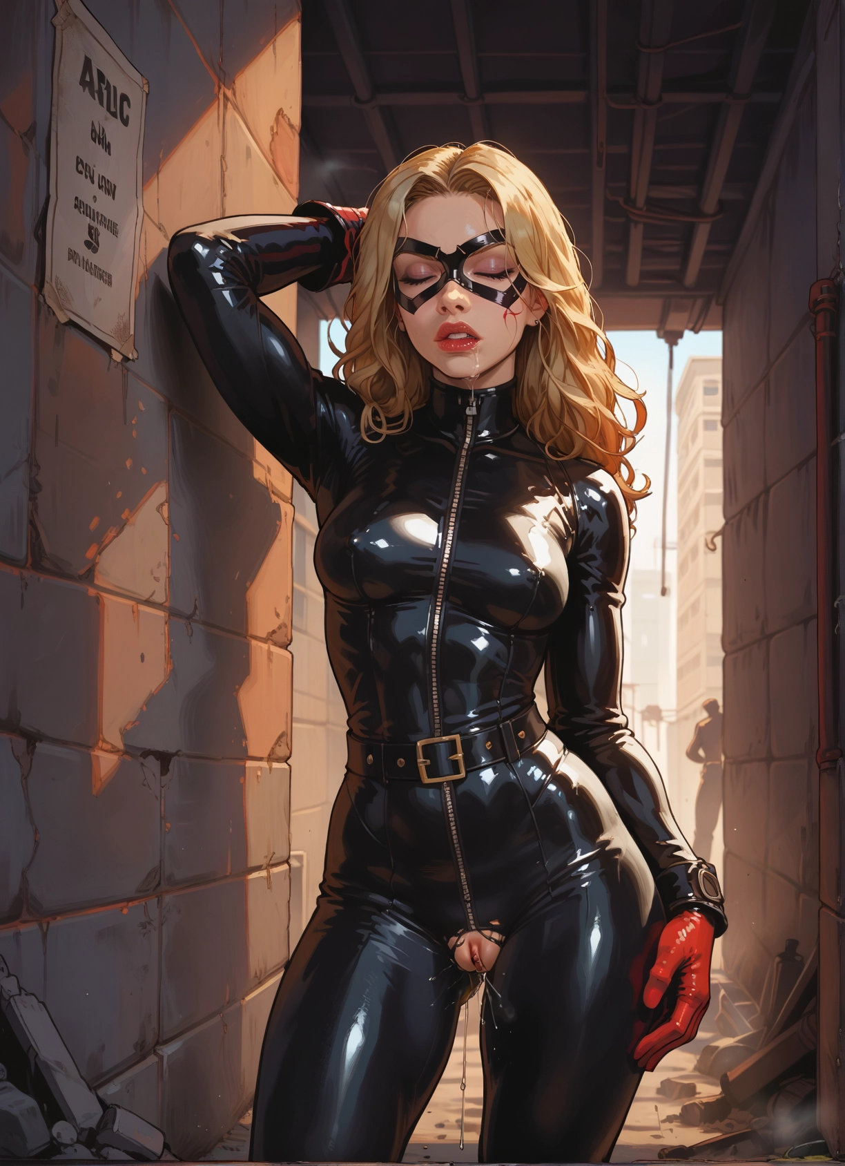 1girl, bodysuit, blonde hair, pussy, breasts, mask · Yamete.gg