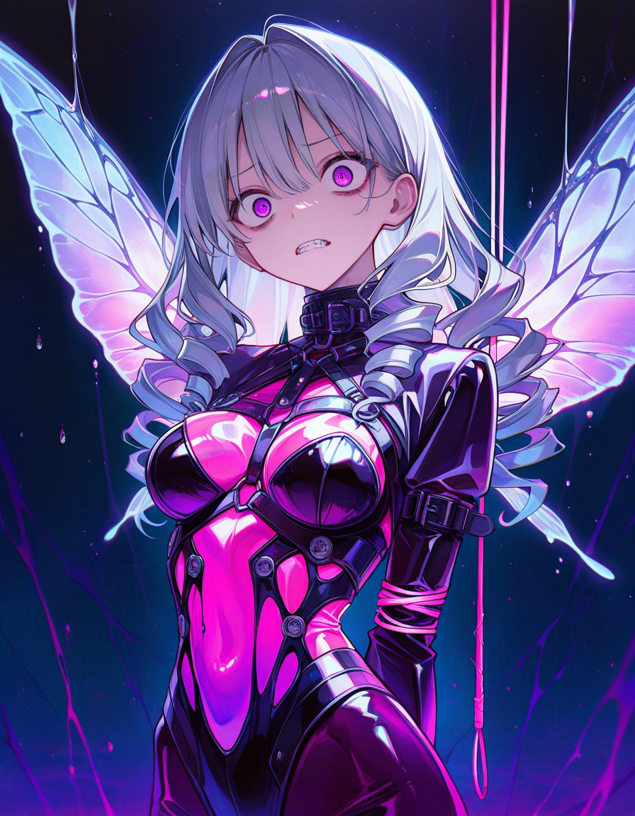 1girl, solo, breasts, wings, bodysuit, teeth