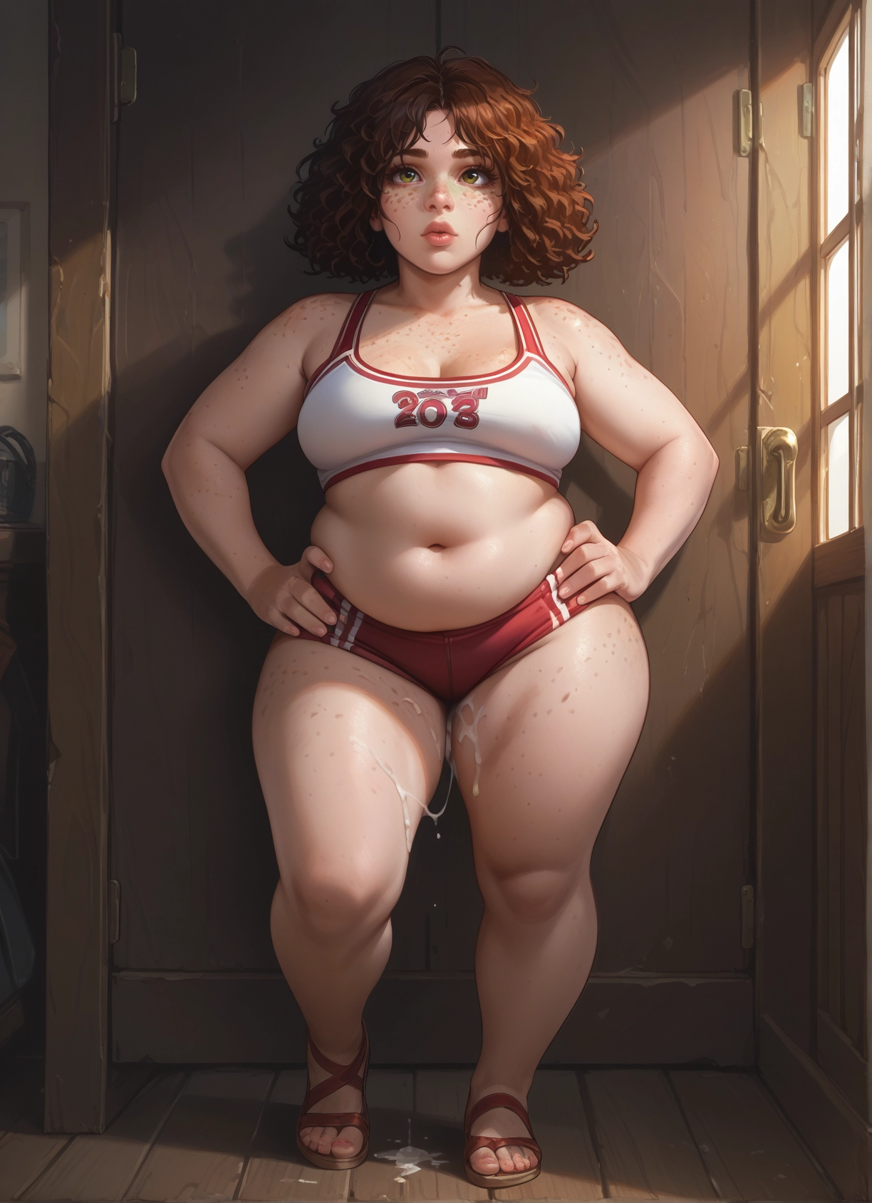 1girl, breasts, freckles, solo, brown hair, cum · Yamete.gg