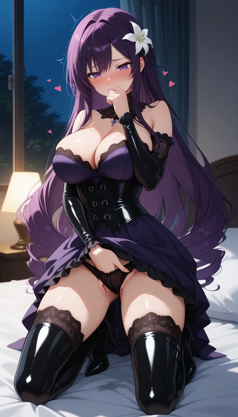 1girl, solo, breasts, underwear, thighhighs, flower