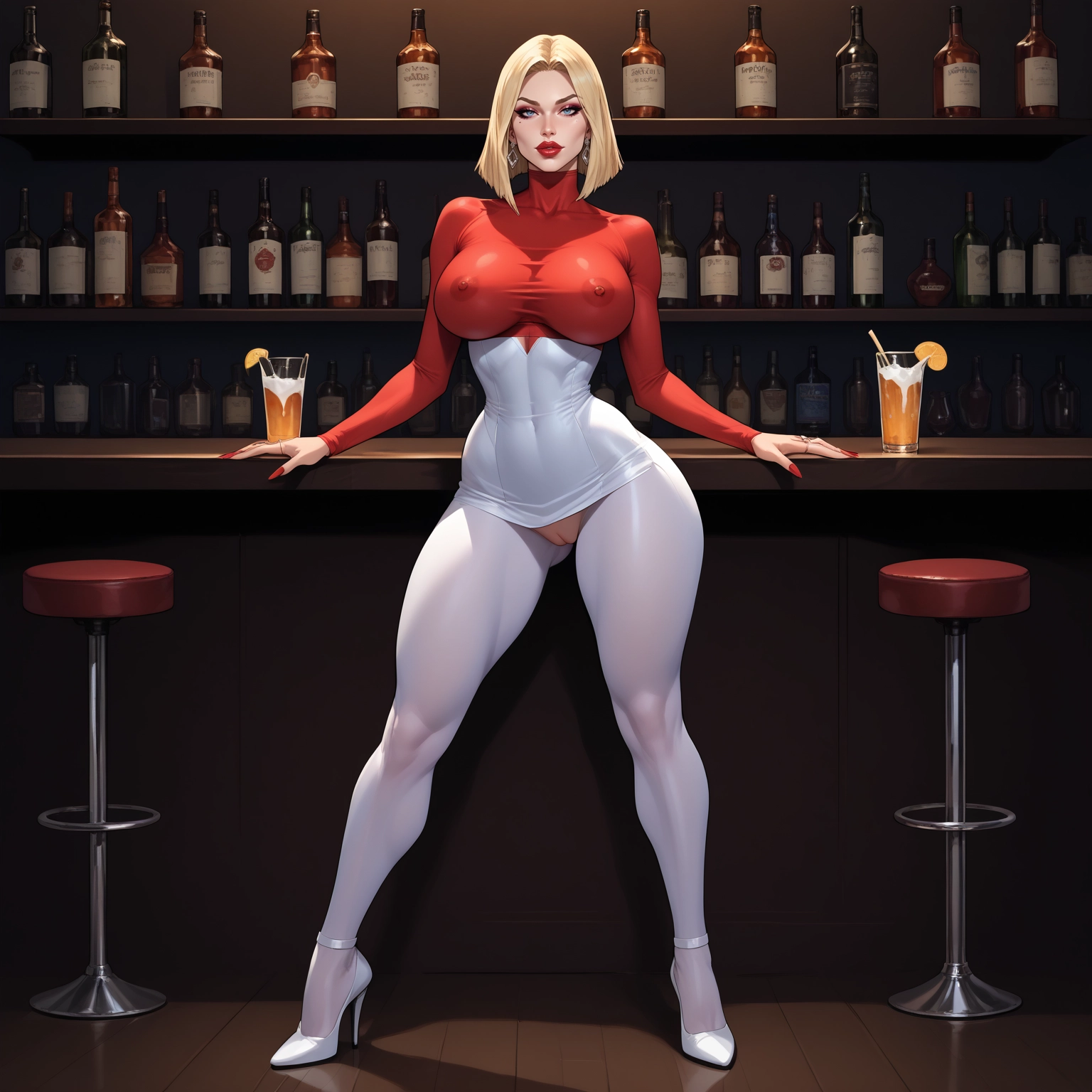 1girl, high heels, bar (place), solo, breasts, blonde hair · Yamete.gg