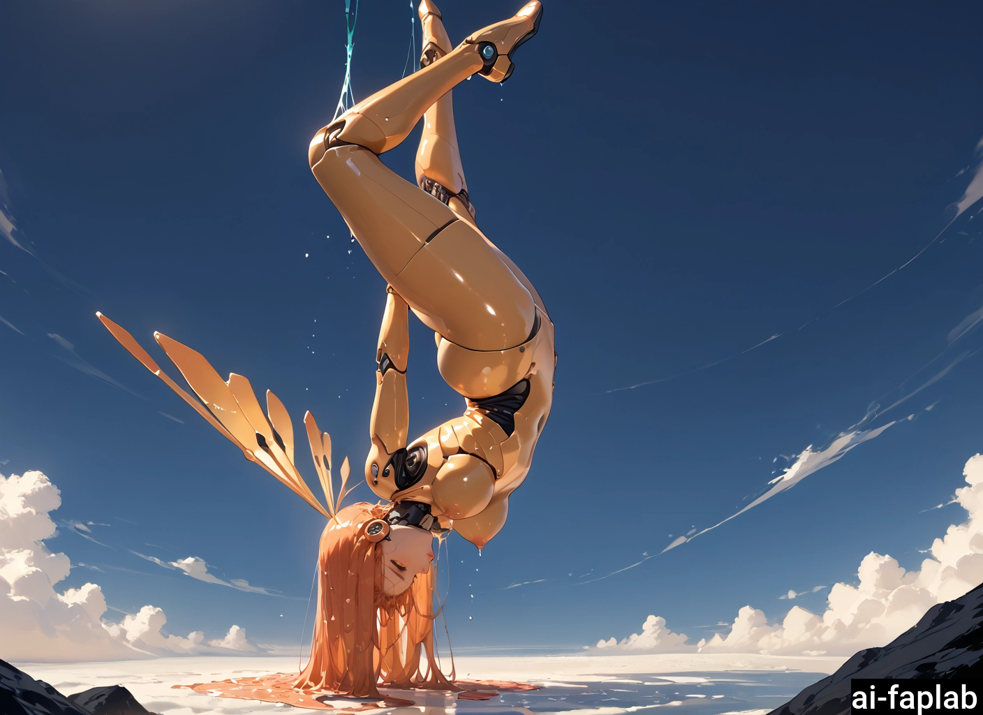 1girl, breasts, solo, joints, sky, upside-down · Yamete.gg