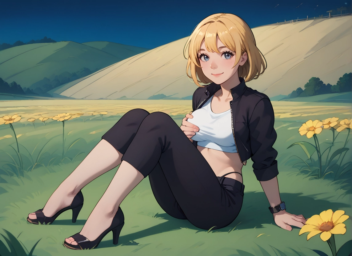 1girl, flower, blonde hair, solo, high heels, blue eyes · Yamete.gg