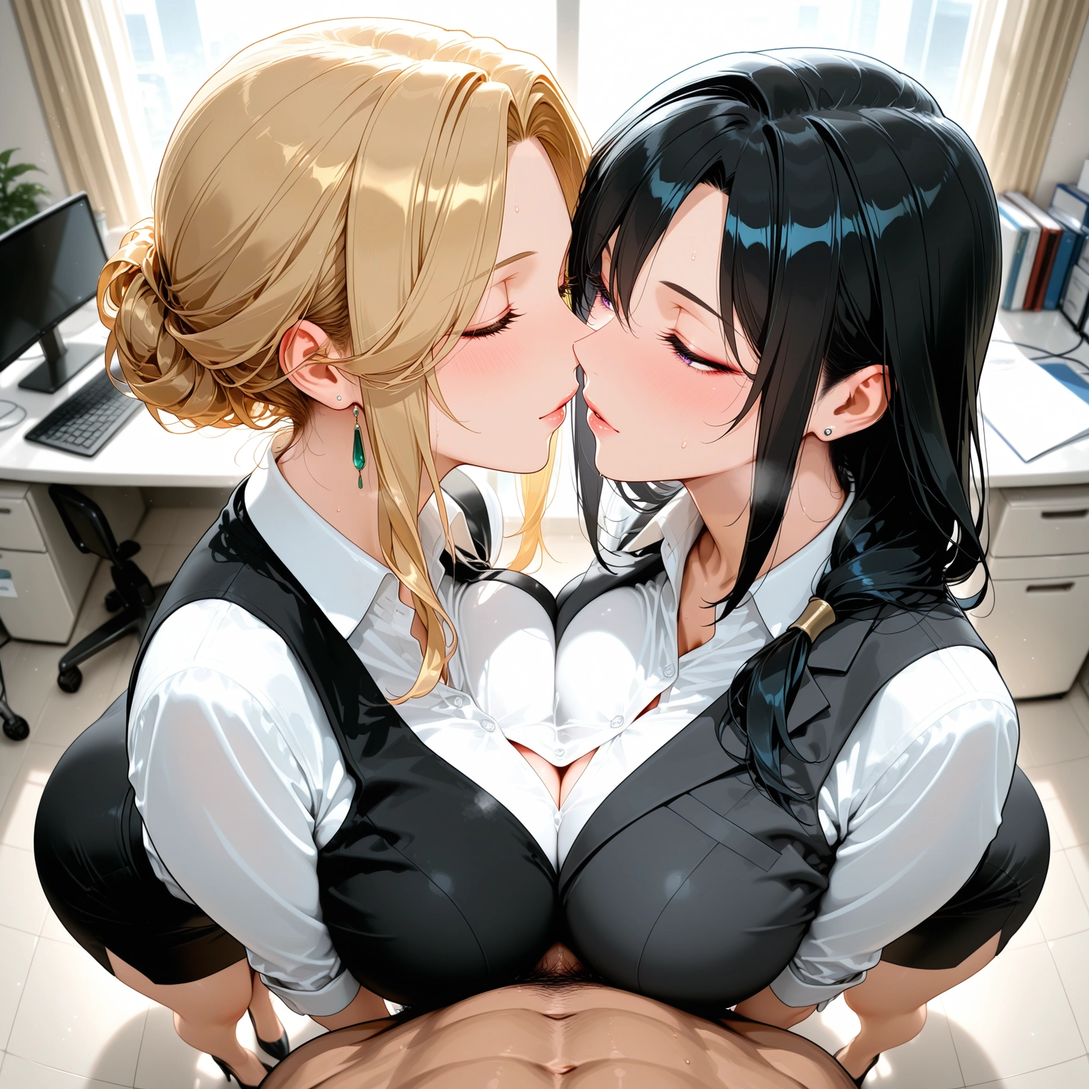 breasts, multiple girls, 2girls, large breasts, earrings, jewelry · Yamete.gg