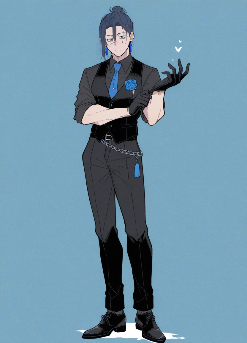 1boy, male focus, solo, necktie, gloves, blue eyes · Yamete.gg